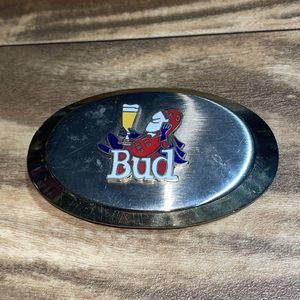 Vintage Metal Enamel BUD Man Belt Buckle - Budweiser Beer